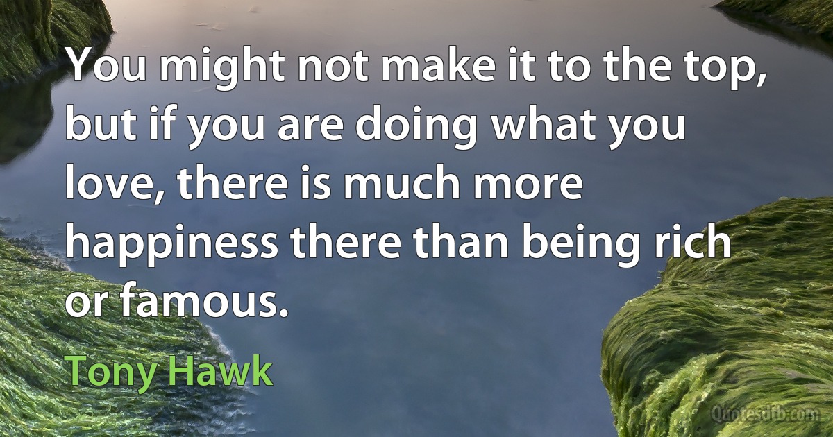 You might not make it to the top, but if you are doing what you love, there is much more happiness there than being rich or famous. (Tony Hawk)