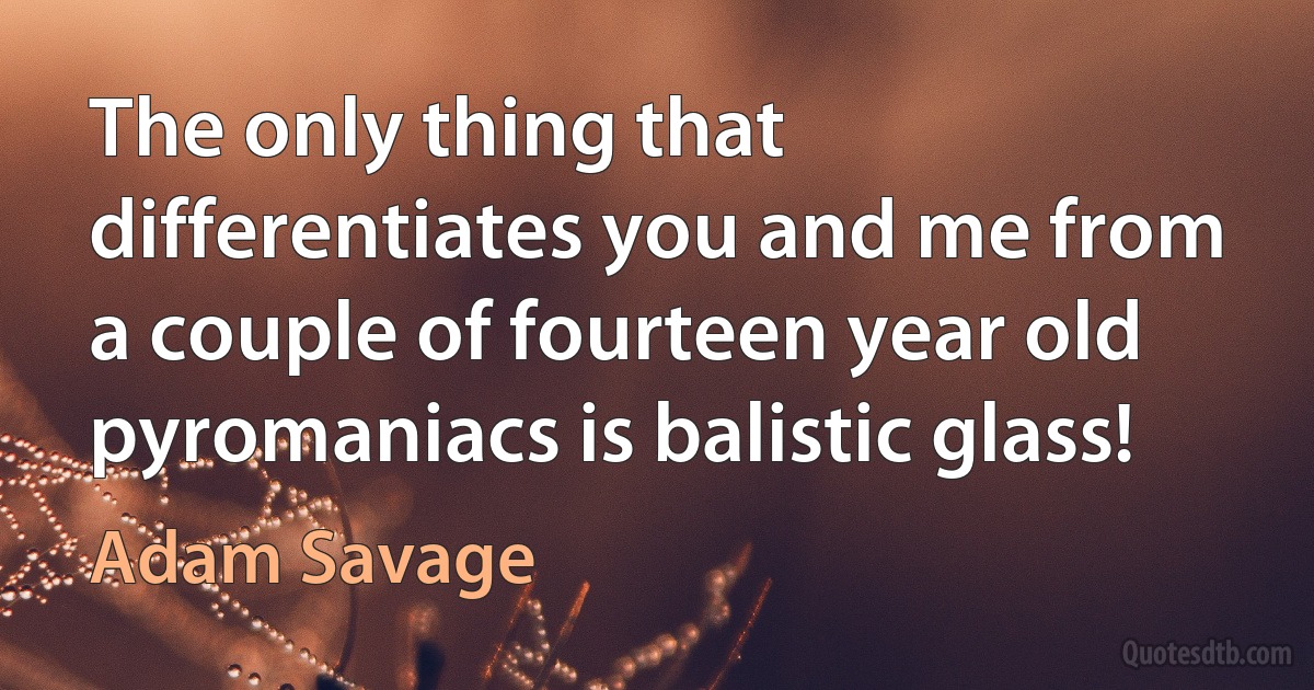 The only thing that differentiates you and me from a couple of fourteen year old pyromaniacs is balistic glass! (Adam Savage)