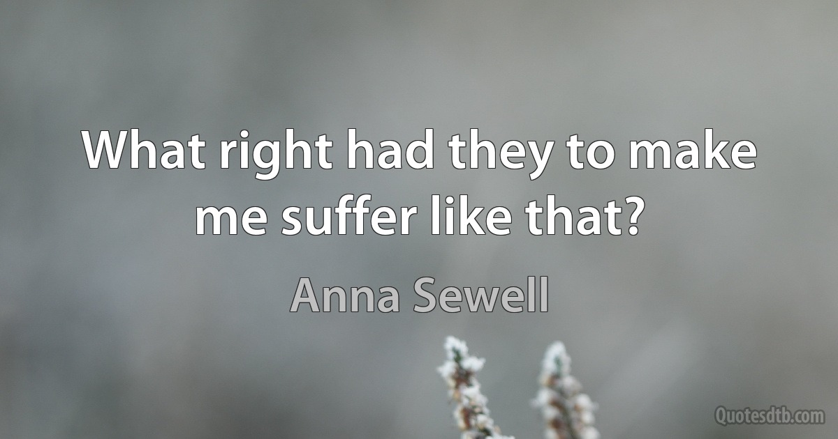 What right had they to make me suffer like that? (Anna Sewell)