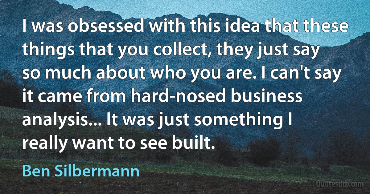 I was obsessed with this idea that these things that you collect, they just say so much about who you are. I can't say it came from hard-nosed business analysis... It was just something I really want to see built. (Ben Silbermann)