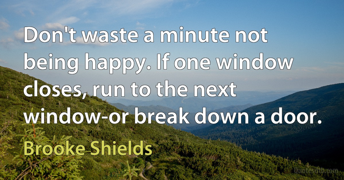 Don't waste a minute not being happy. If one window closes, run to the next window-or break down a door. (Brooke Shields)