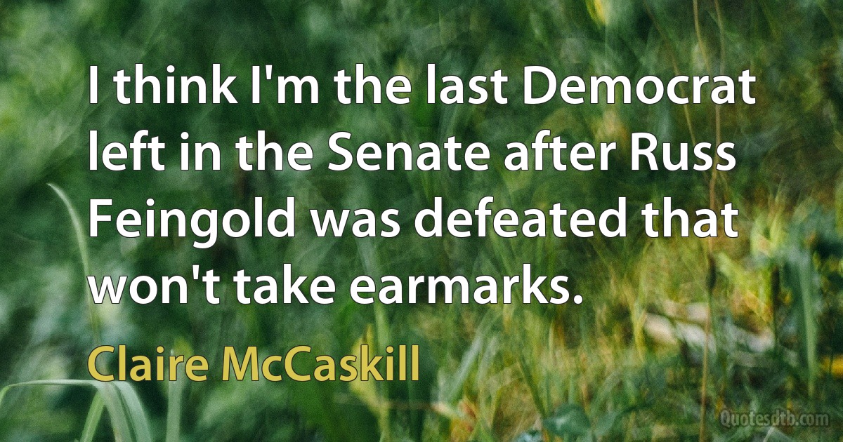 I think I'm the last Democrat left in the Senate after Russ Feingold was defeated that won't take earmarks. (Claire McCaskill)