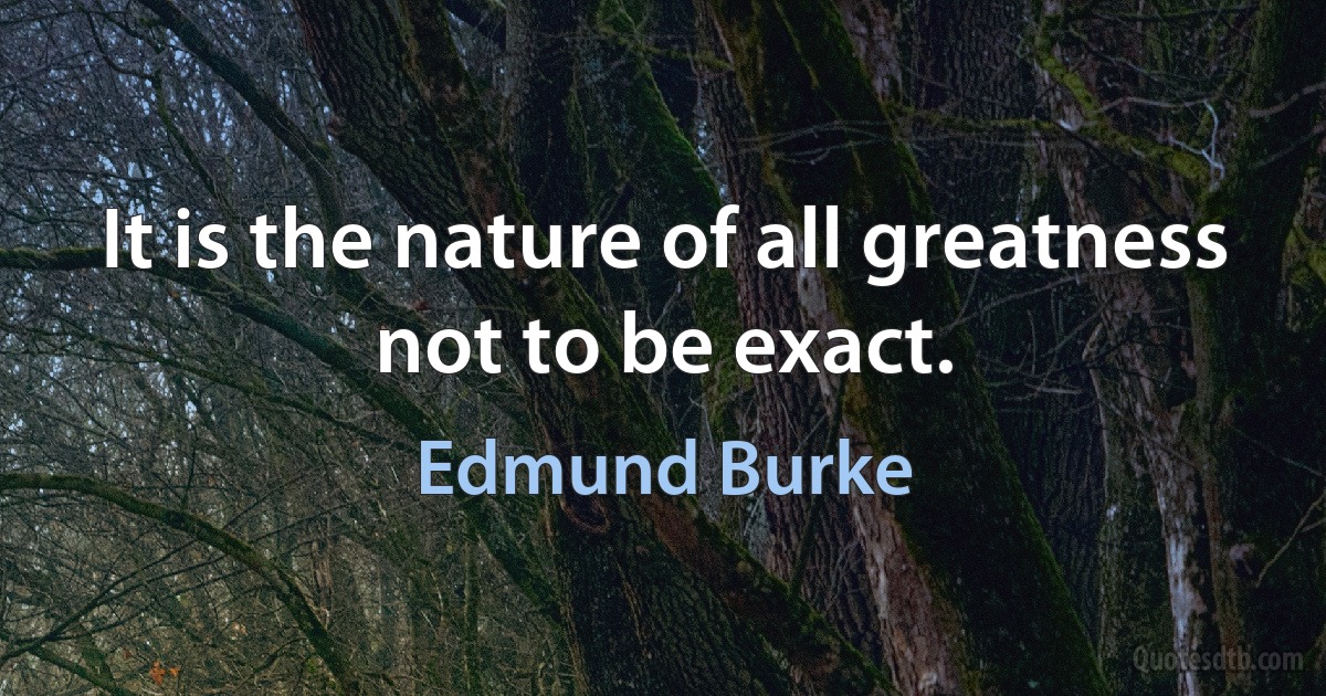 It is the nature of all greatness not to be exact. (Edmund Burke)