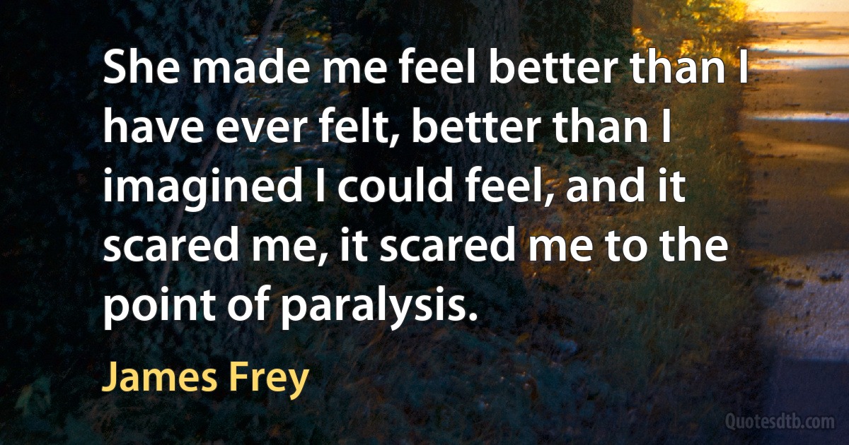 She made me feel better than I have ever felt, better than I imagined I could feel, and it scared me, it scared me to the point of paralysis. (James Frey)