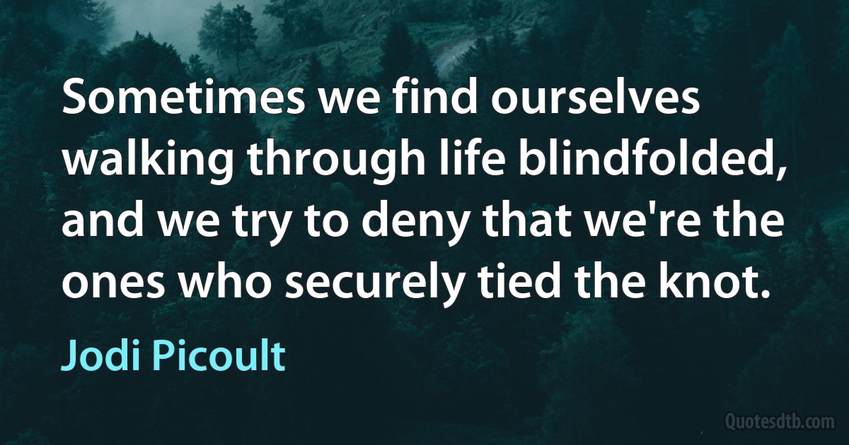 Sometimes we find ourselves walking through life blindfolded, and we try to deny that we're the ones who securely tied the knot. (Jodi Picoult)