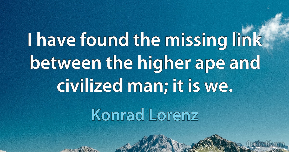 I have found the missing link between the higher ape and civilized man; it is we. (Konrad Lorenz)