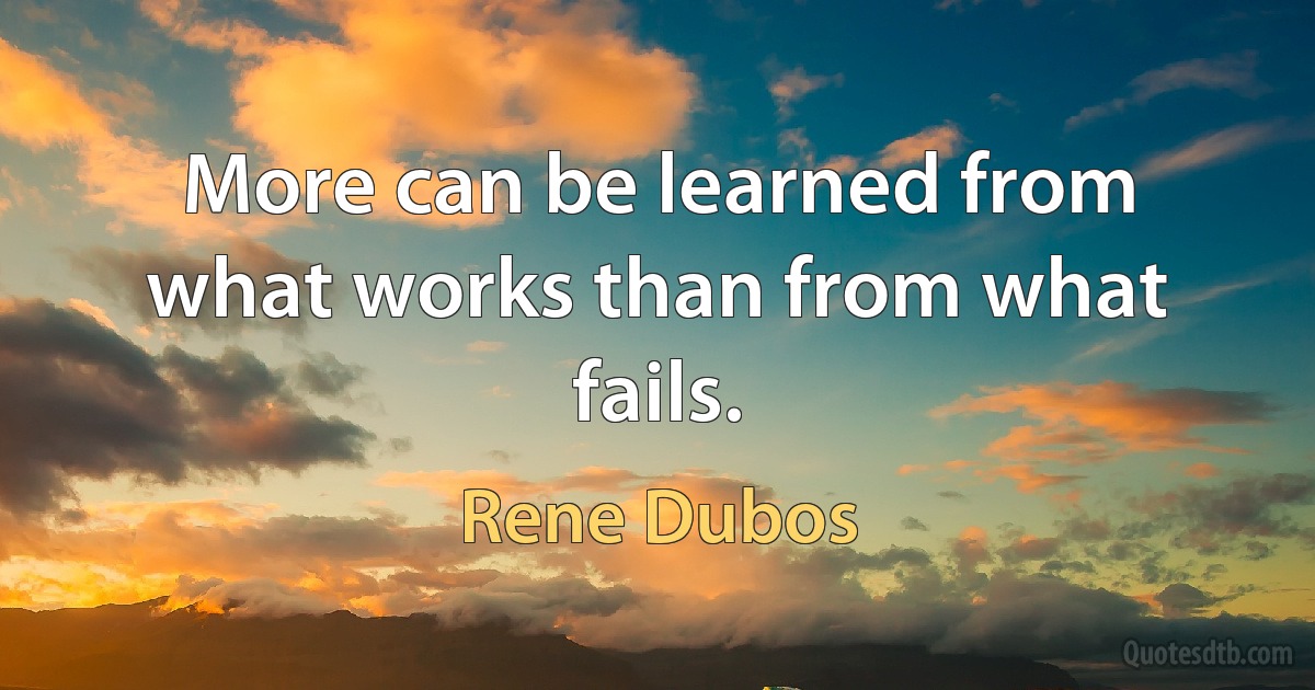 More can be learned from what works than from what fails. (Rene Dubos)