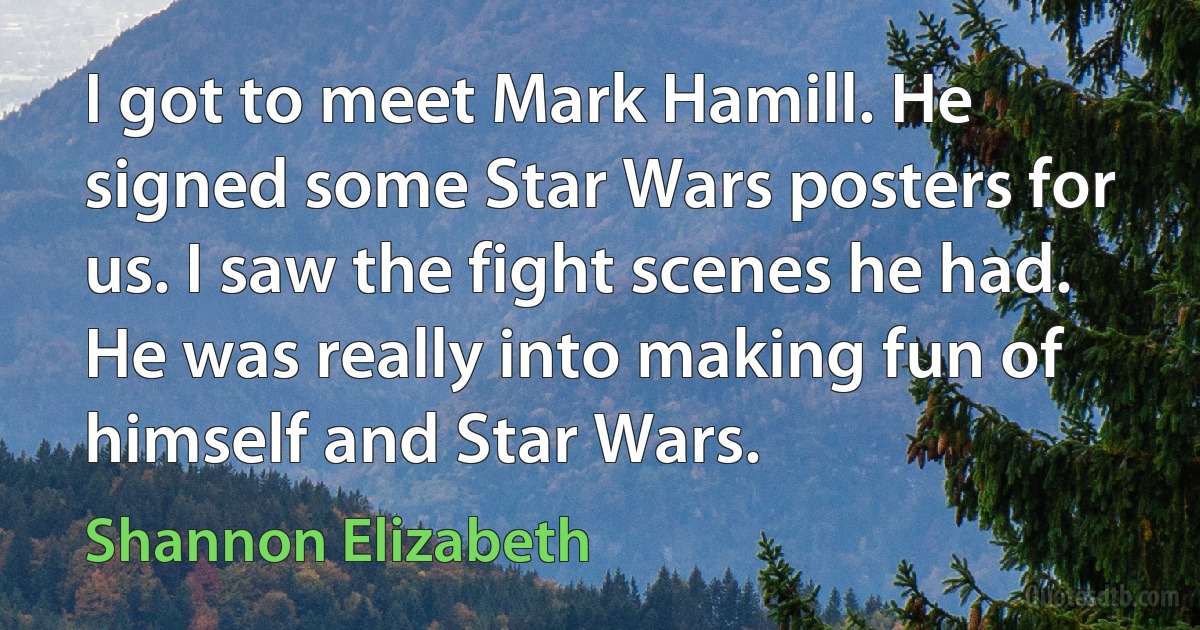 I got to meet Mark Hamill. He signed some Star Wars posters for us. I saw the fight scenes he had. He was really into making fun of himself and Star Wars. (Shannon Elizabeth)