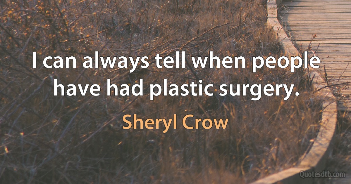 I can always tell when people have had plastic surgery. (Sheryl Crow)